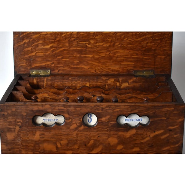 Victorian Tiger Oak Letterbox and Inkstand With Perpetual Calendar For Sale In San Francisco - Image 6 of 13