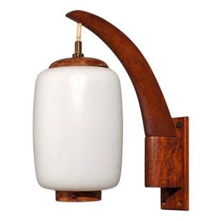 1960s Danish Modern, Wall Sconce, Teak, Opal Glass For Sale
