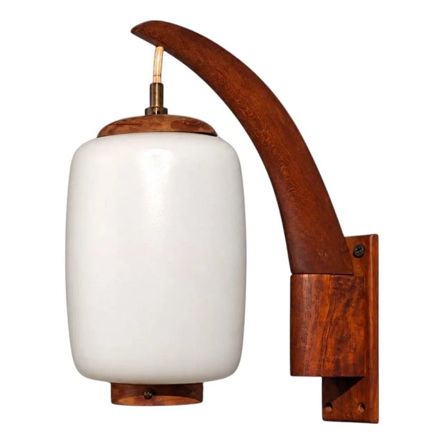1960s Danish Modern, Wall Sconce, Teak, Opal Glass For Sale