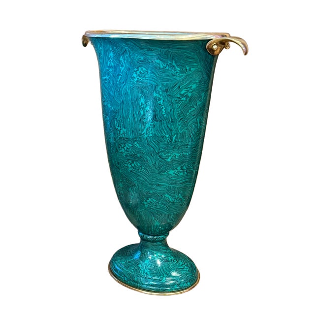 Mangani I960's Monumental Faux Malachite Enamel Urn After Fornasetti For Sale - Image 4 of 10
