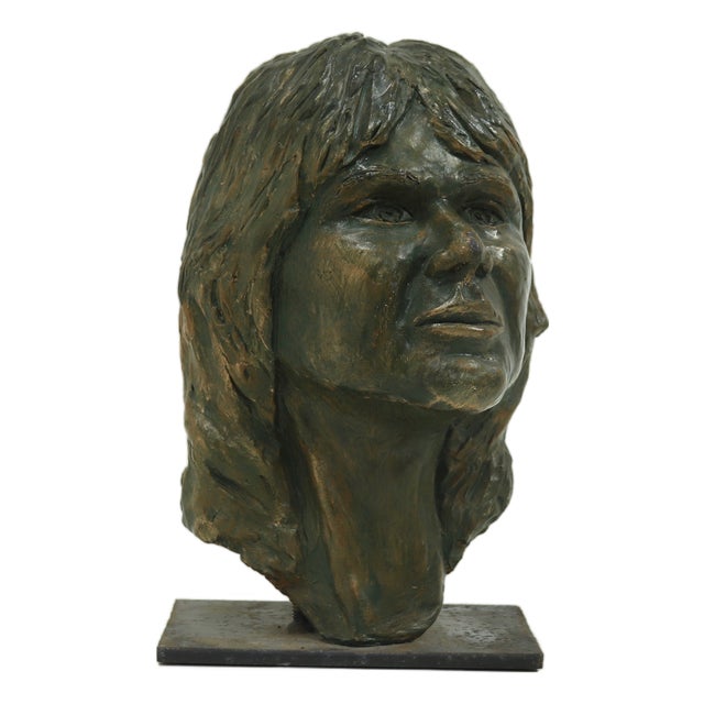 Sculpted Clay Female Bust, 1970s For Sale