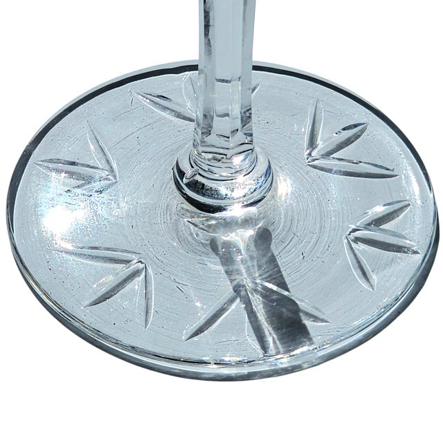 Exquisite Bohemian Bohemian Lime Green Cut to Clear Wine Glass With Fans Floral Design For Sale - Image 11 of 11