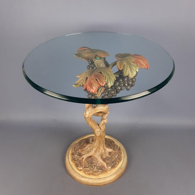 Vintage Round Coffee Table with Crystal & Wood Trunk in Grape Vine shape, 1950s For Sale - Image 6 of 16