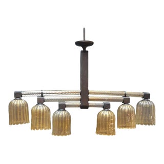 Murano Glass and Patinated Bronze Chandelier For Sale