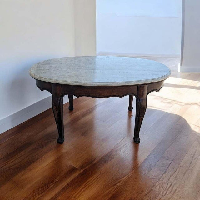 Vintage Faux Travertine-Top Coffee Table With Cabriole Legs, Marble For Sale - Image 15 of 15
