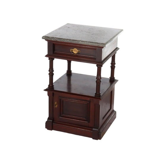Traditional Antique Rennaisance Revival Walnut & Burl Marble Top Commode Circa 1890 For Sale - Image 3 of 17