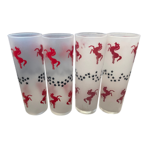Vintage Mid Century Tom Collins Red Leaping Horses & Stars by Libbey Tumblers - Set of 4