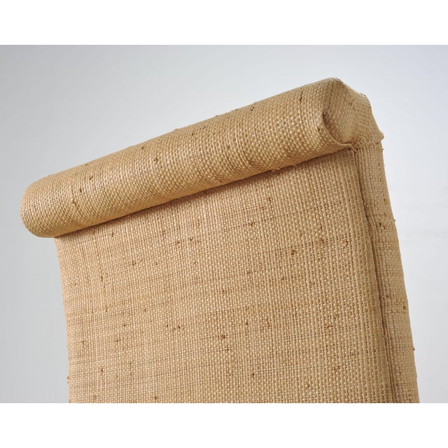 Pair of Skirted Scroll-Back Woven Raffia Slipper Chairs For Sale - Image 9 of 18