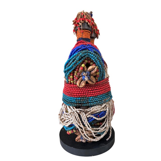 Wood Vintage African Beaded Namji Twin Fertility Dolls Cameroon W/Wood Stand 11" H For Sale - Image 7 of 9