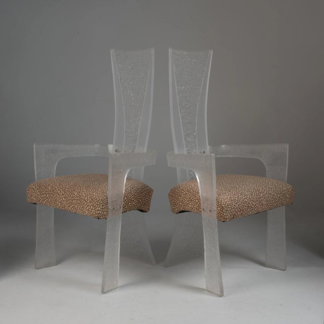 1970s Vintage Hill Manufacturing Style Tall High Back Lucite Armchairs with Frosted Texture - a Pair For Sale In Philadelphia - Image 6 of 13