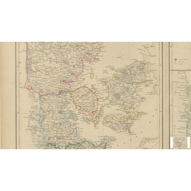 Black Denmark with Schleswig & Holstein, Iceland, Greenland, Antique Map, Blackie 1860 For Sale - Image 8 of 10