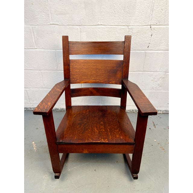 Mid 20th Century Mission Style Rocking Chair in Oak For Sale - Image 4 of 14