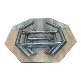 Mid Century Modern Paul Mayen Style Stacked Octagonal Chrome Coffee Table For Sale