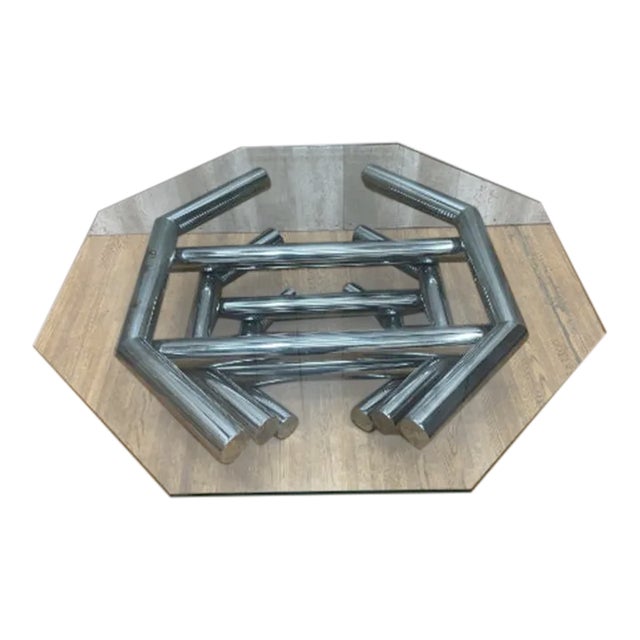 Mid Century Modern Paul Mayen Style Stacked Octagonal Chrome Coffee Table For Sale
