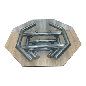 Mid Century Modern Paul Mayen Style Stacked Octagonal Chrome Coffee Table