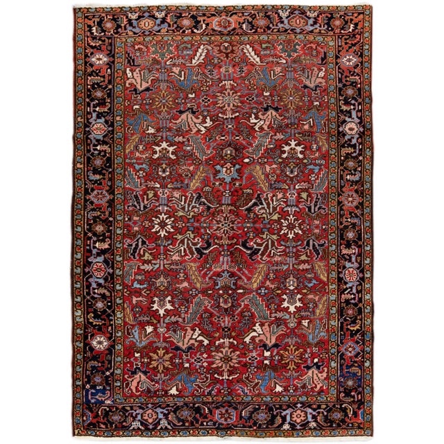 Antique Persian Heriz Handmade Allover Pattern Red Wool Rug For Sale - Image 11 of 11