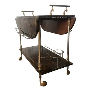 1950s Aldo Tura Goatskin and Brass Drop Leaf Bar Cart For Sale