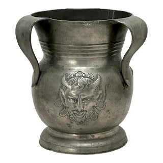 Unusual Antique Completely Hand Made Pewter Vase With 3 Greco Roman Mythological Demons - Gorgons For Sale