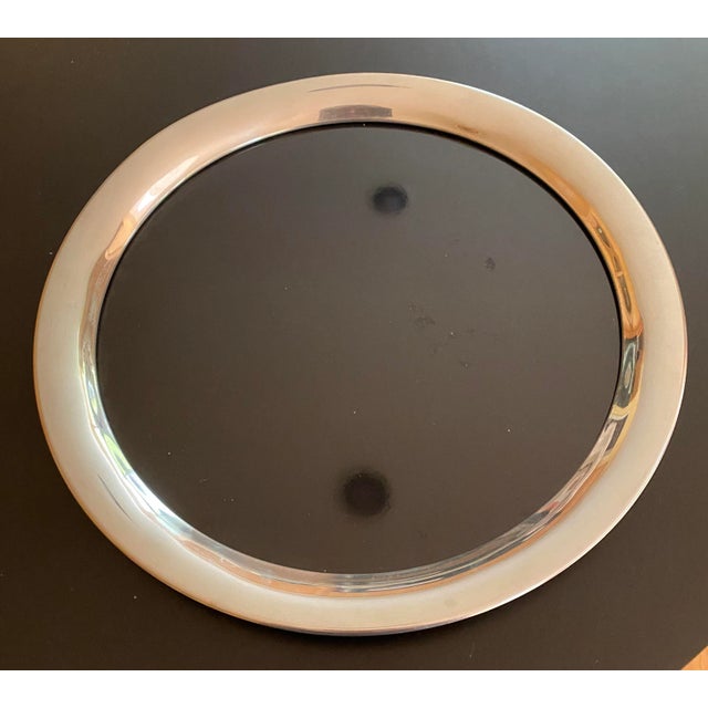 1950s Kirk Stieff Pewter and Black Formica Round Tray For Sale - Image 4 of 4