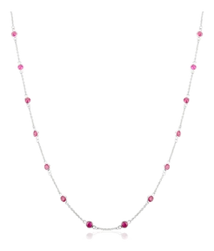 Minimalist Natural Ruby Station Chain Necklace for Her in 14k White Gold