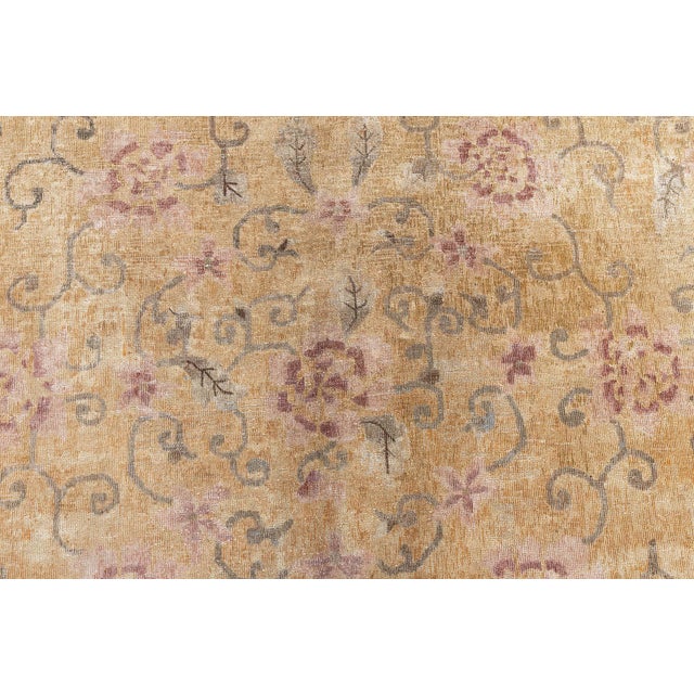 Doris Leslie Blau Vintage Chinese Art Deco Floral Cream Beige Rug Lotus Design For Sale - Image 4 of 9