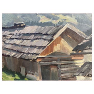 Huts in Landeck Oberinntal, 1942, Oil on Canvas For Sale