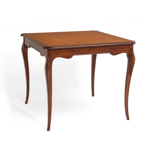 1950s French Louis XV Provincial Style Embossed Leather Top Cabriole Legs Card Games Table For Sale - Image 5 of 15
