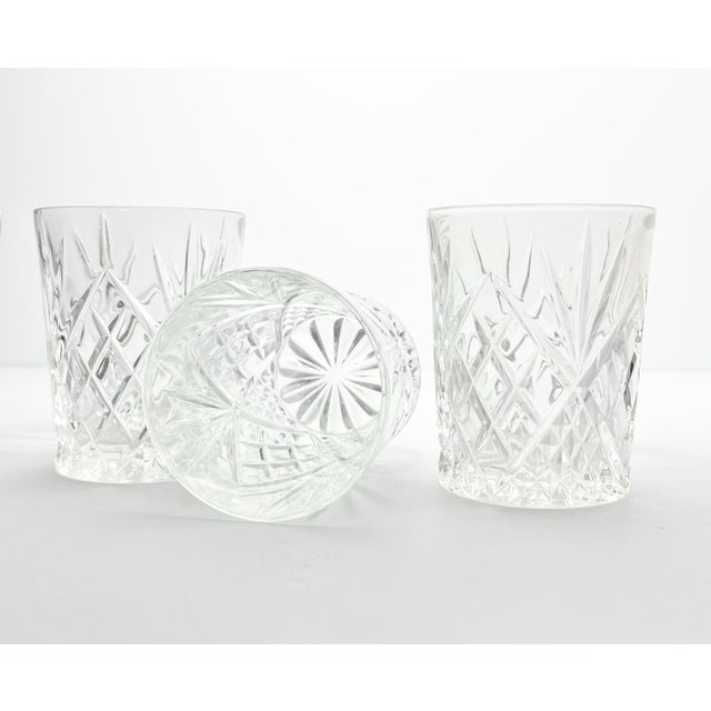 Transparent 1980s Vintage Crystal Cocktail Old Fashioned Tumbler Glasses, Fan & X Cuts - Set of 4 For Sale - Image 8 of 8