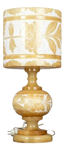 Alabaster Table Lamp with Floral Decorations, 1980s