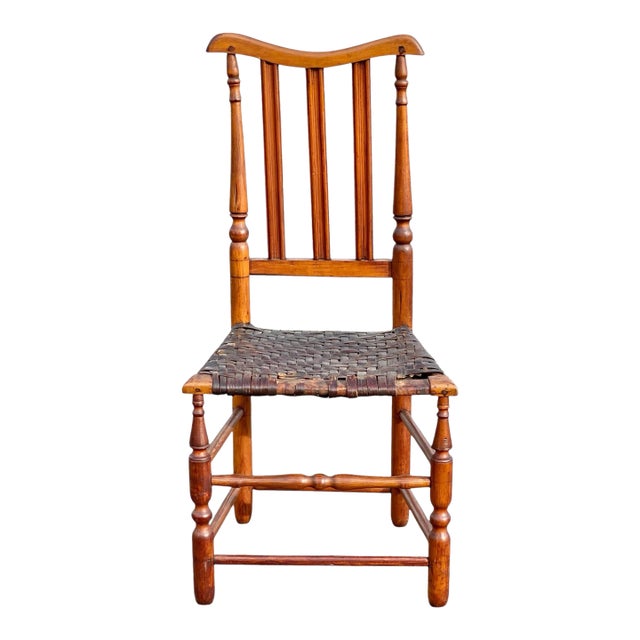 18th Century Antique William & Mary Period Yoke Back Chair With Splint Seat For Sale