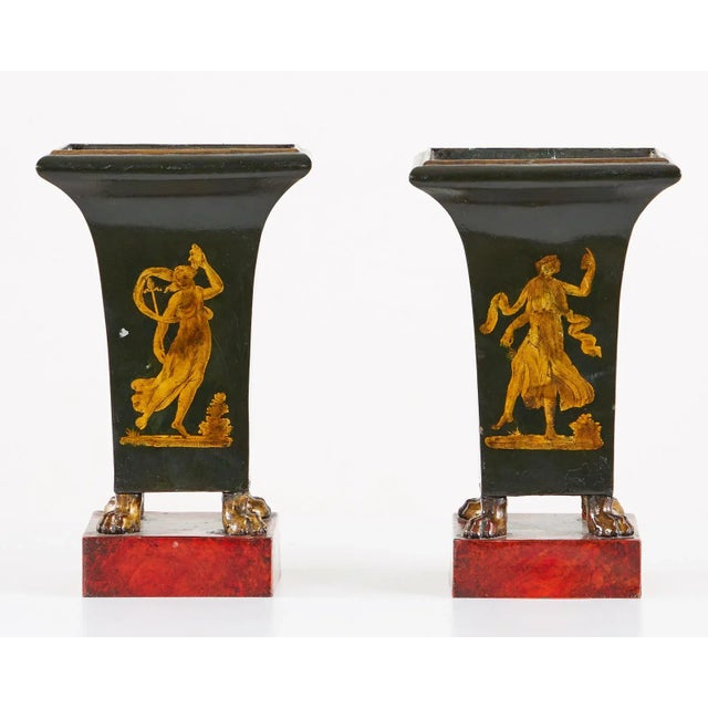 Neoclassical French Neoclassical Directoire Style Tole Vases - a Pair For Sale - Image 3 of 13