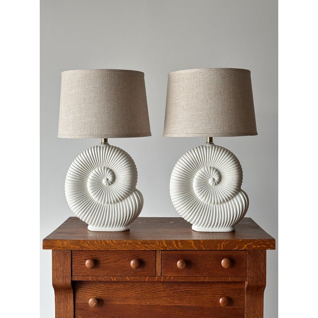Vintage Plaster Nautilus Table Lamps, Pair For Sale - Image 13 of 16