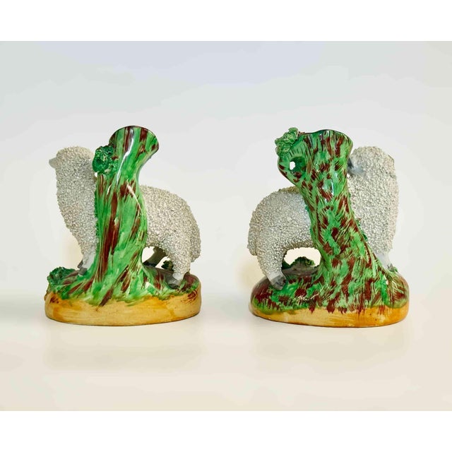 Ceramic Antique Staffordshire Vases Sheep and Ram - A Pair For Sale - Image 7 of 9