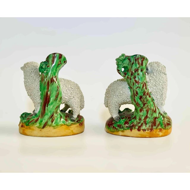 Ceramic Staffordshire Vases Antique Sheep and Ram - A Pair For Sale - Image 7 of 9