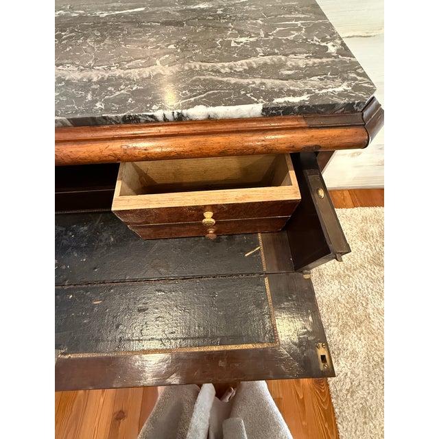 19th Century French Flame Mahogany Marble Top Secretaire a Abattant For Sale - Image 11 of 12