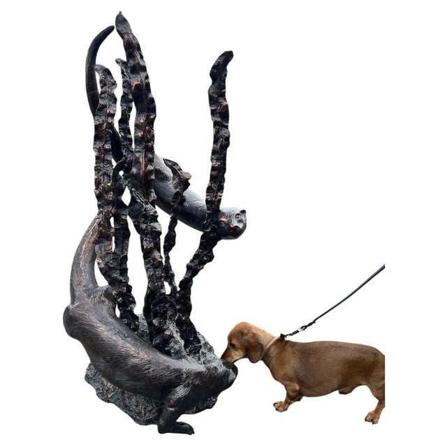 Bronzed Metal Swimming Otters in Kelp Garden Fountain Sculpture For Sale - Image 9 of 16