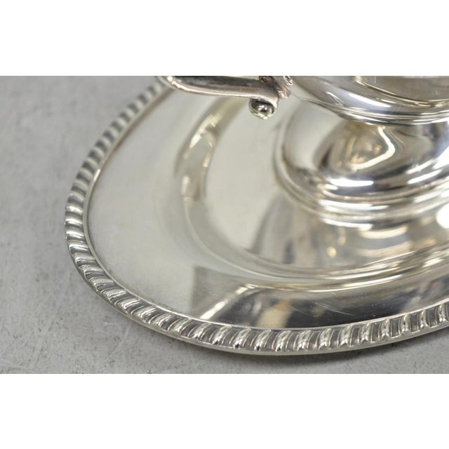 Metal Vintage Crescent Victorian Silver Plated Gravy Sauce Boat on Attached Dish Plate For Sale - Image 7 of 12