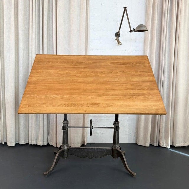 Industrial Antique Gunmetal Cast Iron and Pine Drafting Table by Keuffel & Esser For Sale - Image 3 of 14
