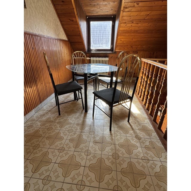 Metal Vintage Brass and Black Wood Dining Set, 1970s, Set of 5 For Sale - Image 7 of 8