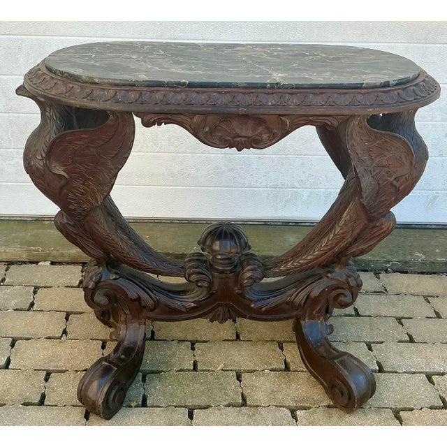 Antique Walnut Carved Spread Wing Eagles Base Marble Top Table For Sale - Image 4 of 12