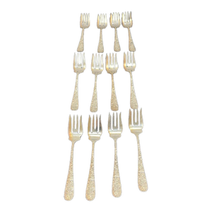 Antique Stieff Rose Sterling Silver Salad Forks Repousse Monogrammed - Set of 12