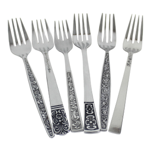 1960s Curated Set of 6 Mid Century Modern Stainless Steel Dinner Forks, Mismatched