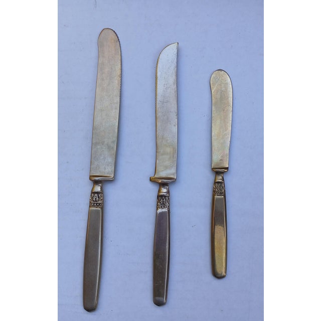 Metal Vintage Mid Century 143 Piece Siam Thai Brass Flatware in Case Service for 12 For Sale - Image 7 of 14