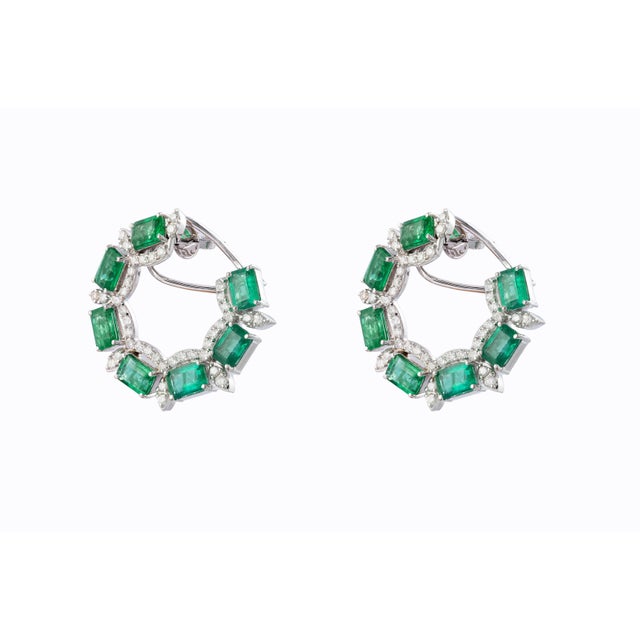 Green 13.04 Carats Natural Zambian Emerald and 2.25 Carats Diamond Earring in 14k Gold For Sale - Image 8 of 8