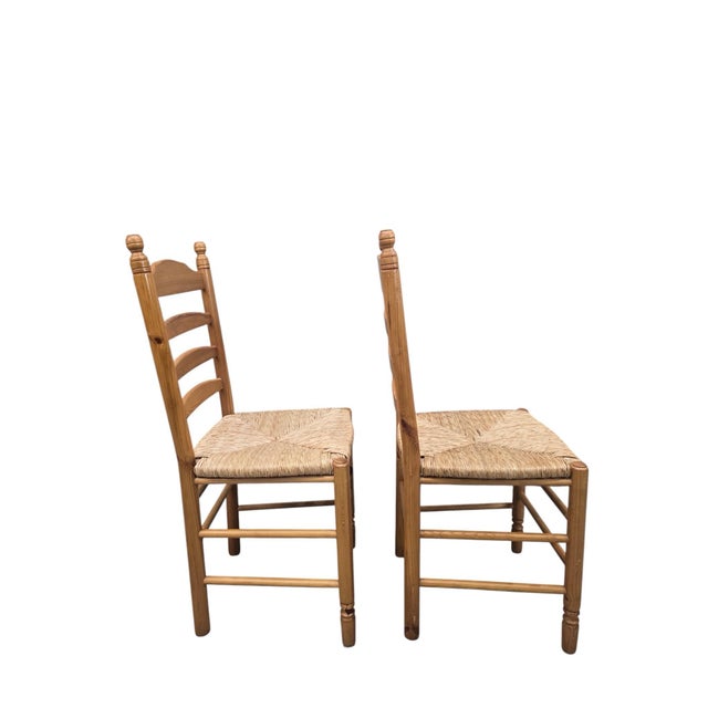 Beige Vintage French Country Rush Seat Ladder Back Dining Chairs – Set of 4 For Sale - Image 8 of 11