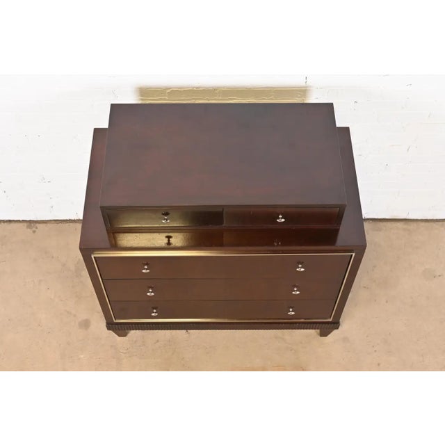 Modern 1990s Modern Regency Dark Mahogany and Nickel Chest of Drawers For Sale - Image 3 of 11