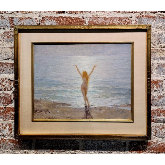 Joseph Tomanek- Nude Nymph Enjoying the Beach -1920s Oil Painting American Impressionist Oil Painting on canvas -signed...