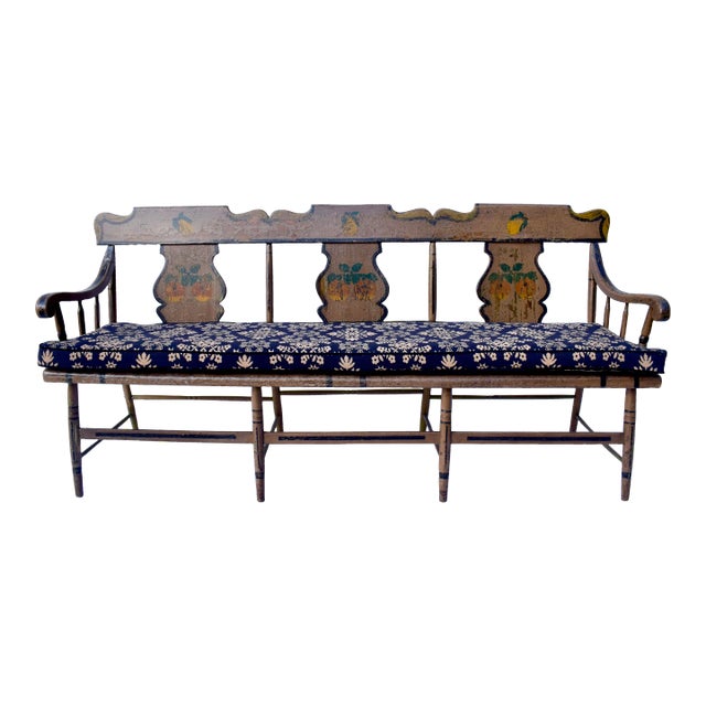Mid-19th Century American Folk Art Hand Painted Bench, Poplar & Pine For Sale