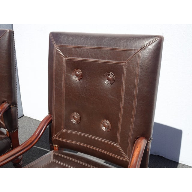 Brown Theodore Alexander Brown Leather Library Side Chairs French Traditional - a Pair For Sale - Image 8 of 13