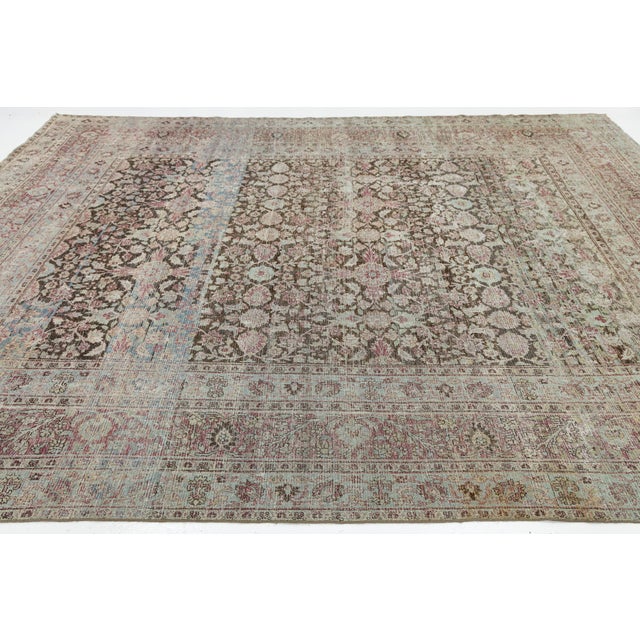 1900 - 1909 Antique Doroksh Wool Rug With Muted Crimson and Ice Blue Patina 9 X 13 For Sale - Image 5 of 11